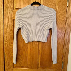 Shein Women's Gray Ribbed Knit Cropped Sweater Size M Mock Neck Pullover